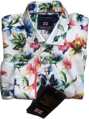🆕 Guide London Sz L Men’s Floral Long Sleeve Shirt with Watercolour Floral Print